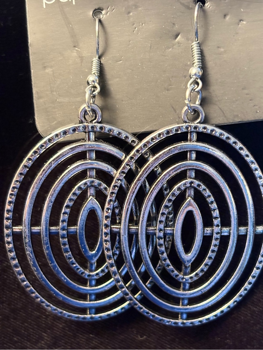 Silver Concentric Oval Drop Earrings for Women